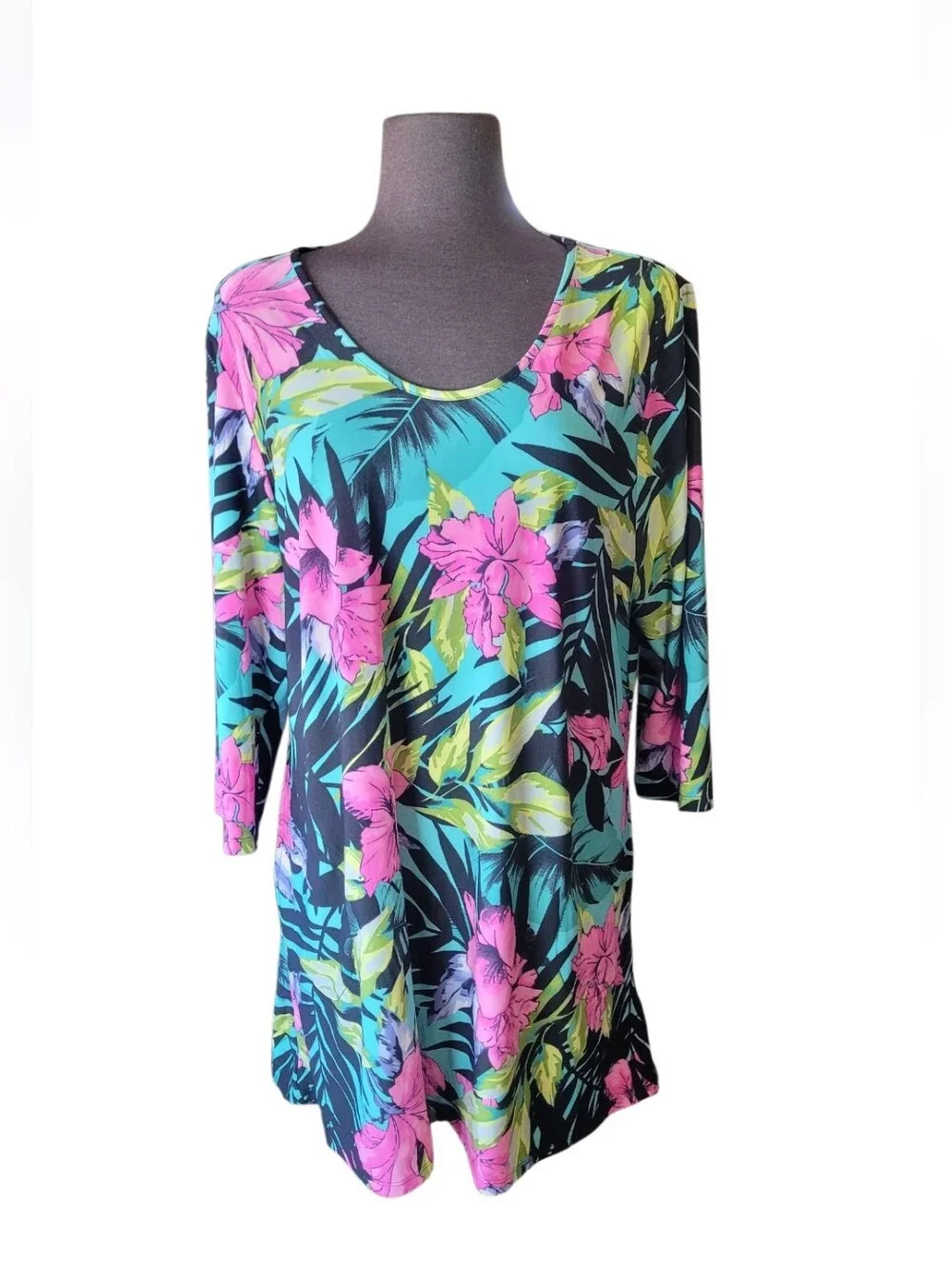 Attitudes By Renee Tropical Floral Scoop Neck Tunic W/ Matching Heeadband